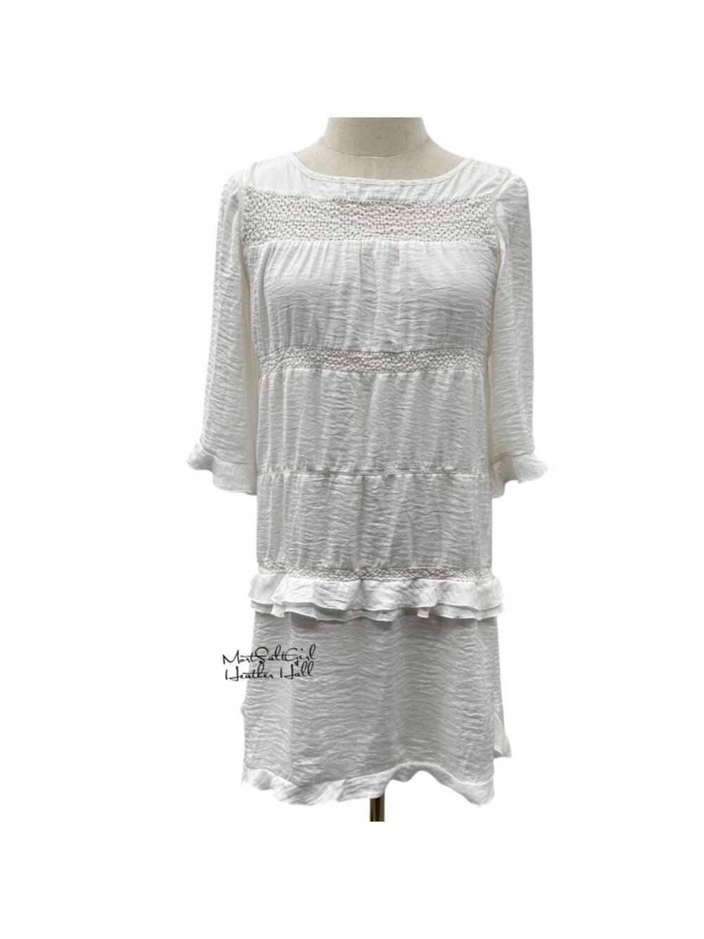 Who What Wear White Ruffle Hem Lace Detail 3/4 Sleeve Dress Size Small